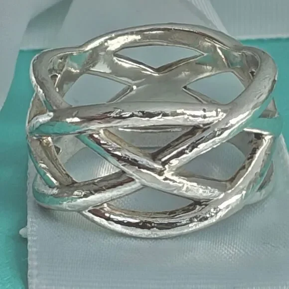 Tiffany Celtic Knot Wide Silver Open Ring - Sz 6.5 - Picture 10 of 16